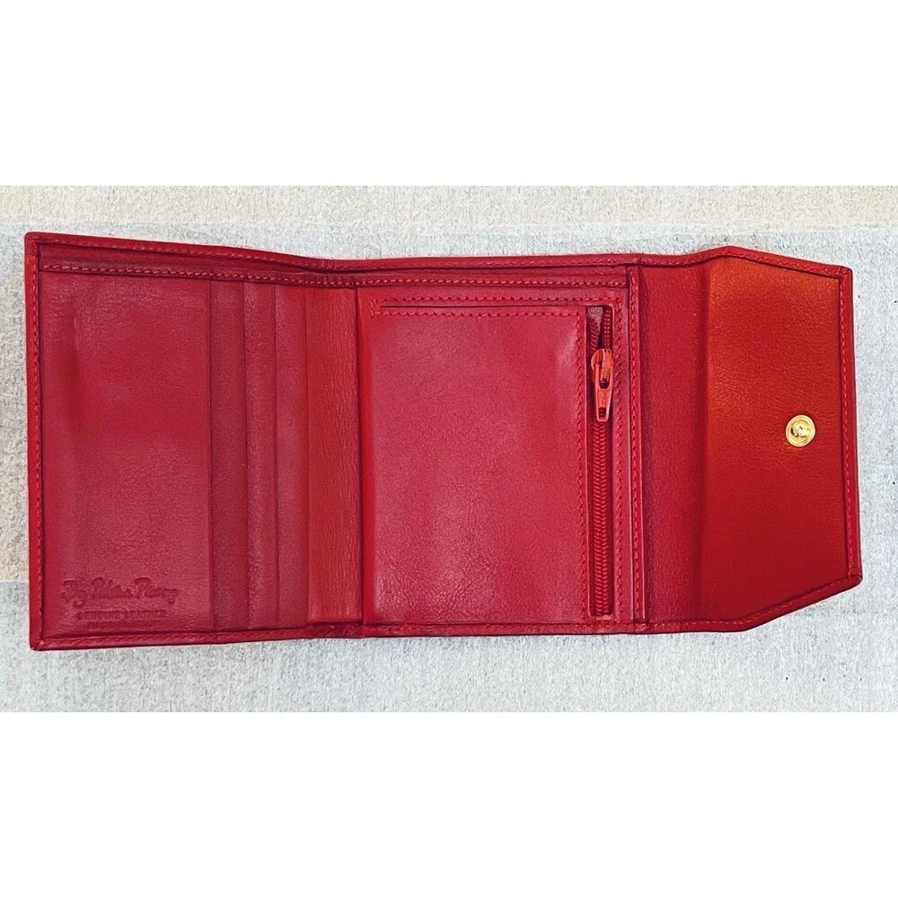 VTG Paloma Picasso Red Leather Trifold Wallet Gold X Logo Kiss Motif Italy